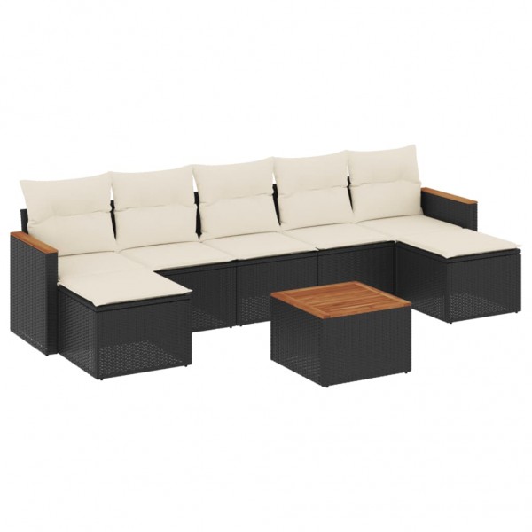 Set de sofás de jardín 8 piezas y cojines ratán sintético negro M 2