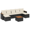 8 pcs conjunto sofás de jardim com almofadões vime PE preto 2