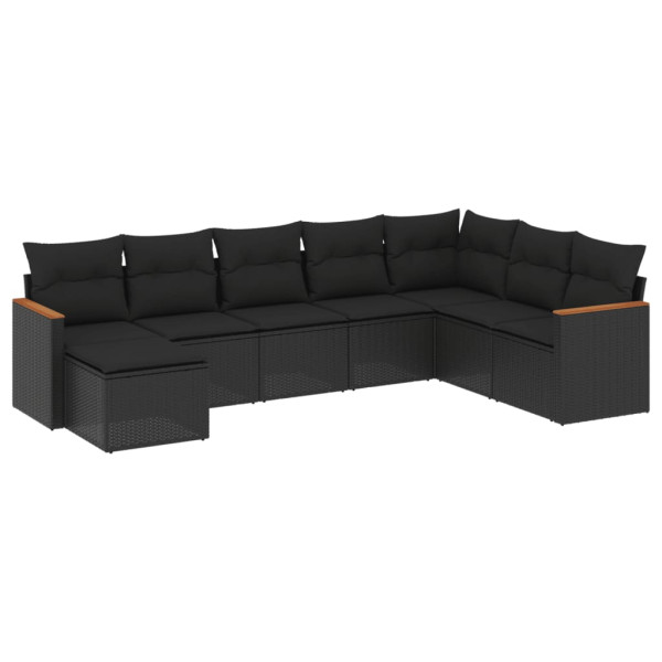 Set de sofás de jardín 8 piezas y cojines ratán sintético negro M 2