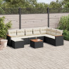 9 pcs conjunto de sofás p/ jardim c/ almofadões vime PE preto 1
