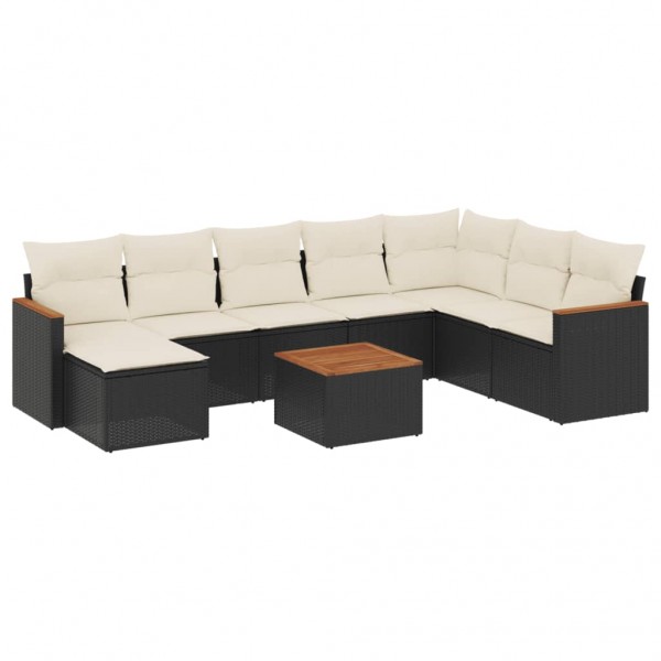 Set de sofás de jardín 8 piezas y cojines ratán sintético negro M 2