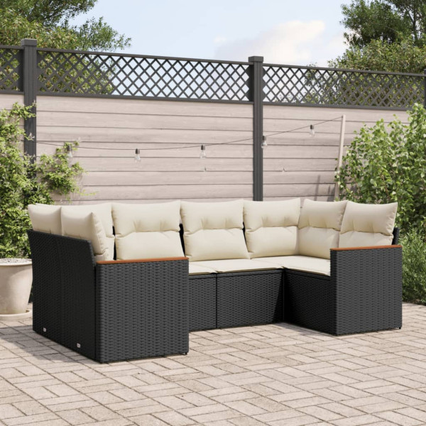 6 pcs conjunto sofás de jardim c/ almofadões vime PE preto D