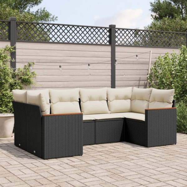 Set de sofás de jardín 6 piezas y cojines ratán sintético negro D