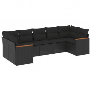 7 pcs conjunto de sofás p/ jardim c/ almofadões vime PE preto H