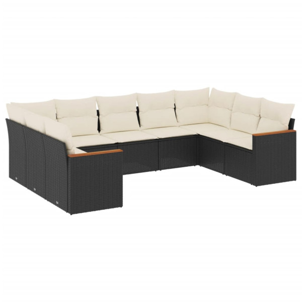 9 pcs conjunto de sofás p/ jardim c/ almofadões vime PE preto M 2