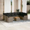 Set de sofás de jardín 10 pzas con cojines ratán sintético gris 1