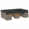 10 pcs conjunto sofás de jardim c/ almofadões vime PE cinzento 2