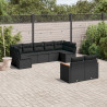 9 pcs conjunto de sofás p/ jardim c/ almofadões vime PE preto 1
