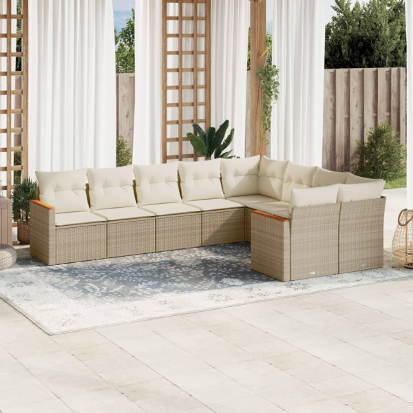 9 pcs conjunto de sofás p/ jardim com almofadões vime PE bege D