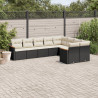 9 pcs conjunto de sofás p/ jardim c/ almofadões vime PE preto 1