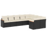 9 pcs conjunto de sofás p/ jardim c/ almofadões vime PE preto 2