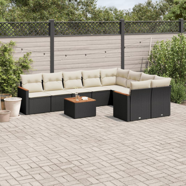10 pcs conjunto sofás de jardim c/ almofadões vime PE preto D