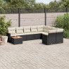 10 pcs conjunto sofás de jardim c/ almofadões vime PE preto 1