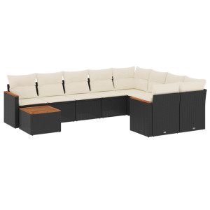 10 pcs conjunto sofás de jardim c/ almofadões vime PE preto H