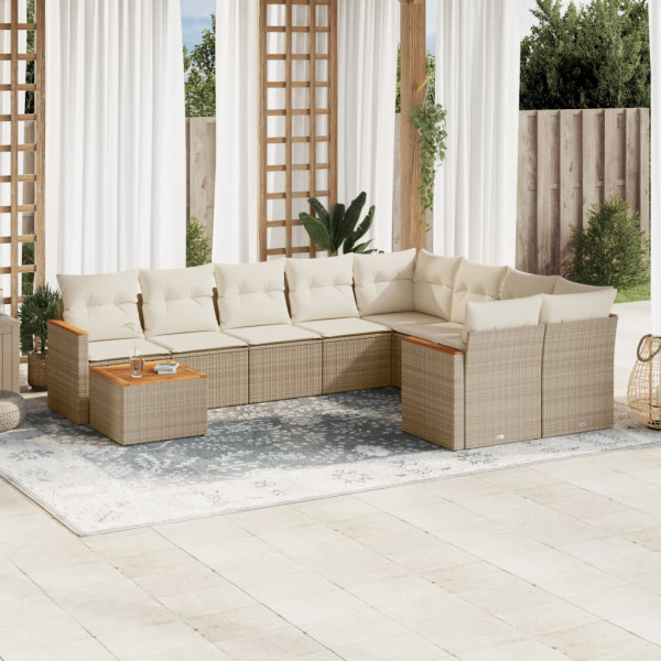 Juego de sofás jardín con cojines beige 10 pzas ratán sintético D
