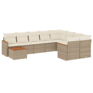 10 pcs conjunto de sofás p/ jardim com almofadões vime PE bege H