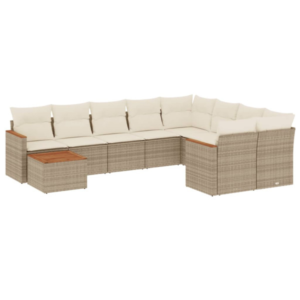 Juego de sofás jardín con cojines beige 10 pzas ratán sintético M 2