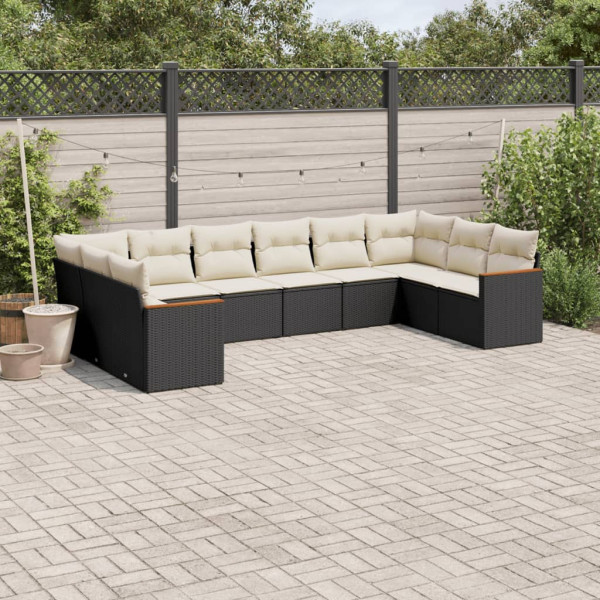 10 pcs conjunto sofás de jardim c/ almofadões vime PE preto D
