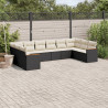 10 pcs conjunto sofás de jardim c/ almofadões vime PE preto 1