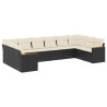10 pcs conjunto sofás de jardim c/ almofadões vime PE preto 2