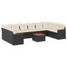 11 pcs conjunto sofás de jardim c/ almofadões vime PE preto 2