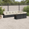 10 pcs conjunto sofás de jardim c/ almofadões vime PE preto 1