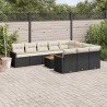 11 pcs conjunto sofás de jardim c/ almofadões vime PE preto 1