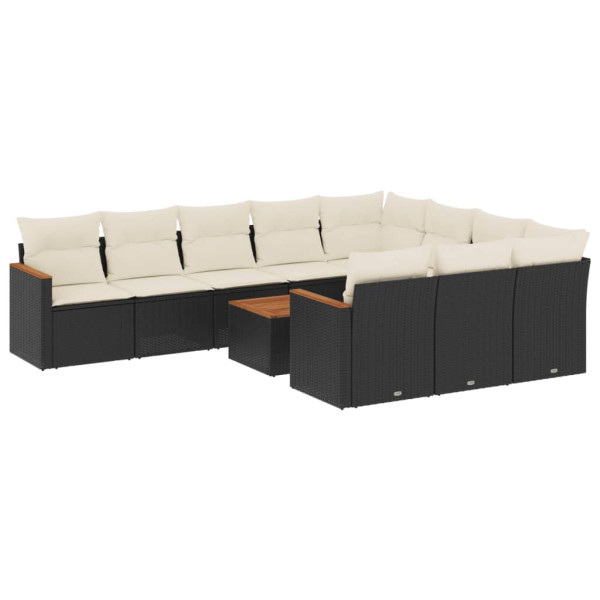11 pcs conjunto sofás de jardim c/ almofadões vime PE preto M 2