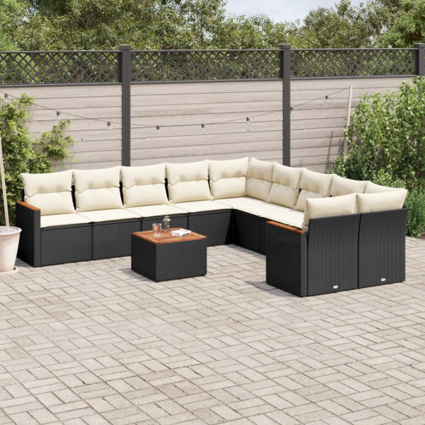 Set de sofás de jardín 11 pzas y cojines ratán sintético negro D