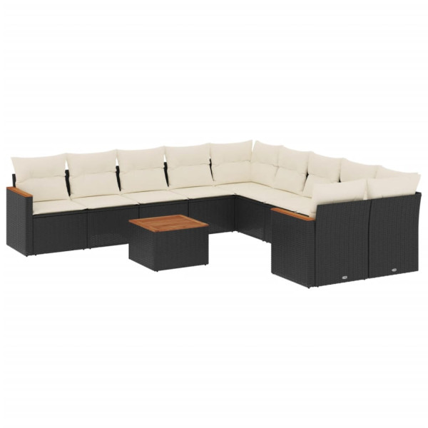 Set de sofás de jardín 11 pzas y cojines ratán sintético negro M 2