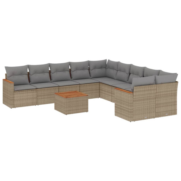 Juego de sofás jardín con cojines beige mezcla 11 pzas ratán PE M 2