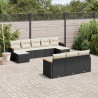 10 pcs conjunto sofás de jardim c/ almofadões vime PE preto 1