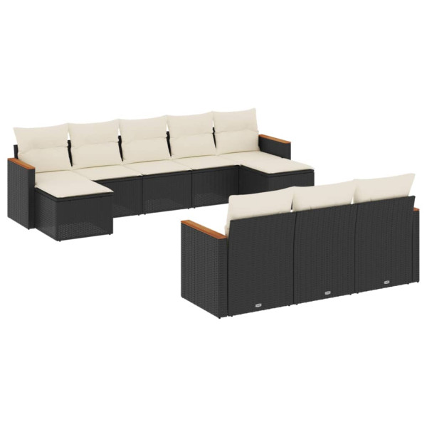 10 pcs conjunto sofás de jardim c/ almofadões vime PE preto M 2