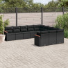 11 pcs conjunto sofás de jardim c/ almofadões vime PE preto 1