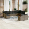 12 pcs conjunto de sofás jardim c/ almofadões vime PE cinzento 1