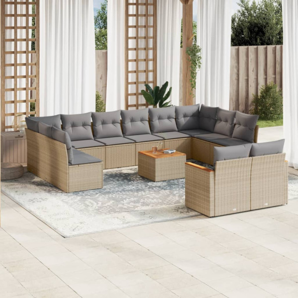 Juego de sofás jardín con cojines beige mezcla 13 pzas ratán PE D