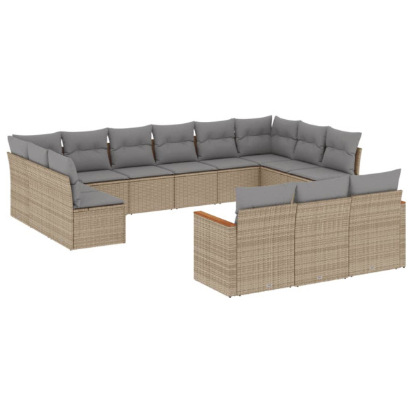 13 pcs conj. sofás jardim c/ almofadões vime PE bege misturado M 2