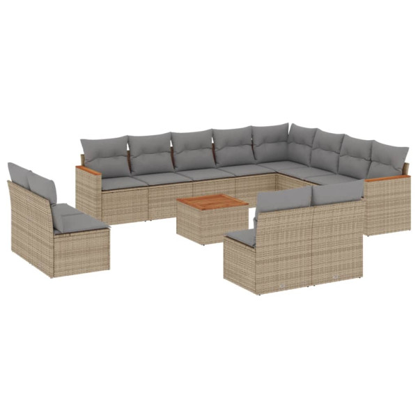 Juego de sofás jardín con cojines beige mezcla 13 pzas ratán PE M 2
