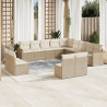13 pcs conjunto de sofás p/ jardim com almofadões vime PE bege 1