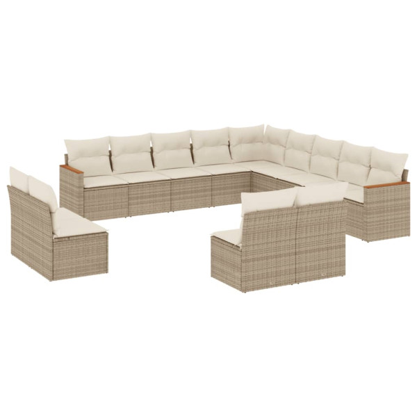 13 pcs conjunto de sofás p/ jardim com almofadões vime PE bege M 2
