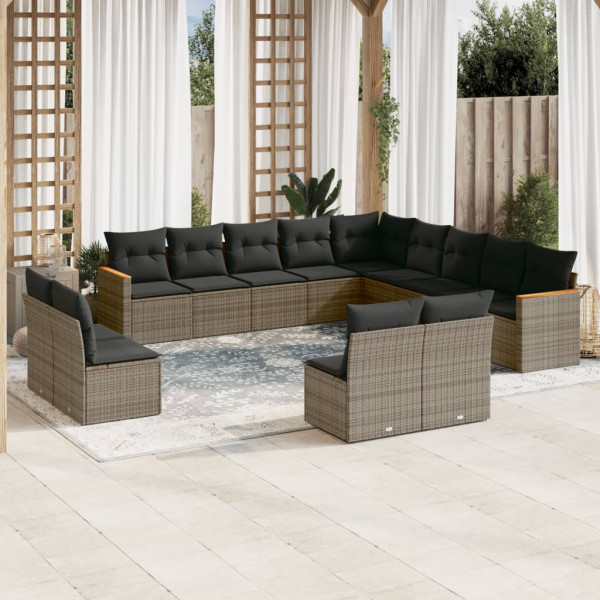 Set sofás de jardín con cojines 13 piezas ratán sintético gris D