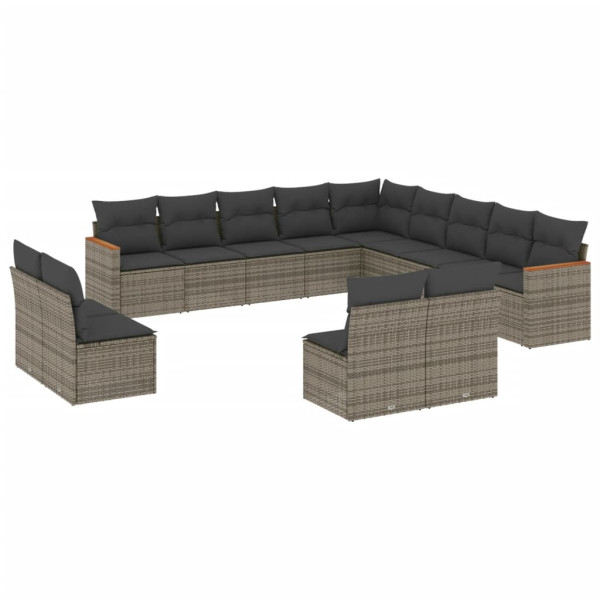 13 pcs conjunto sofás p/ jardim c/ almofadões vime PE cinzento M 2