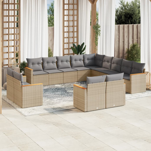 Juego de sofás jardín con cojines beige mezcla 13 pzas ratán PE D