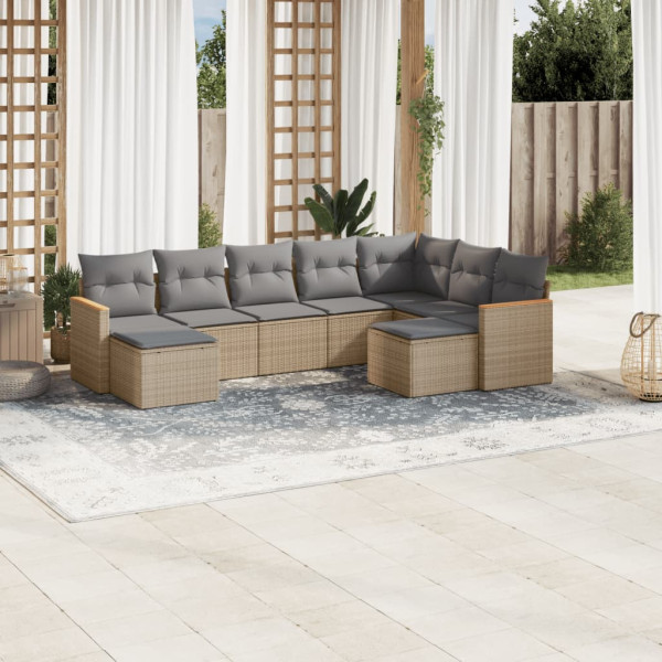 Juego de sofás jardín con cojines beige mezcla 9 pzas ratán PE D