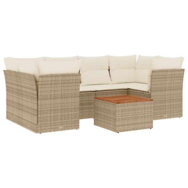 Set sofás de jardín 7 piezas y cojines ratán sintético beige M 2