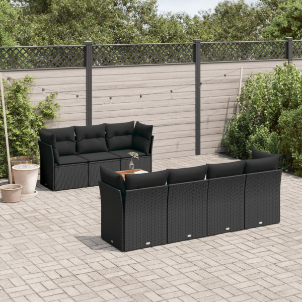 8 pcs conjunto sofás de jardim com almofadões vime PE preto D