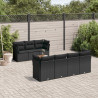 8 pcs conjunto sofás de jardim com almofadões vime PE preto 1