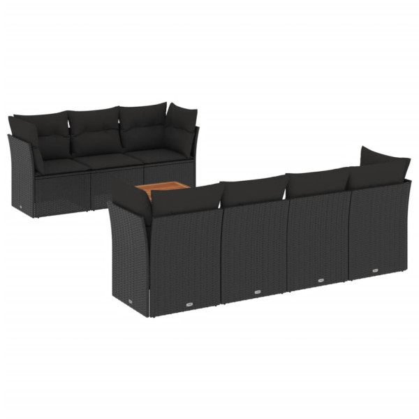 8 pcs conjunto sofás de jardim com almofadões vime PE preto M 2