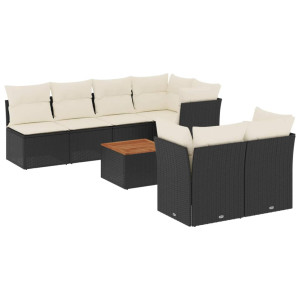8 pcs conjunto sofás de jardim com almofadões vime PE preto H
