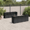 9 pcs conjunto de sofás p/ jardim c/ almofadões vime PE preto 1